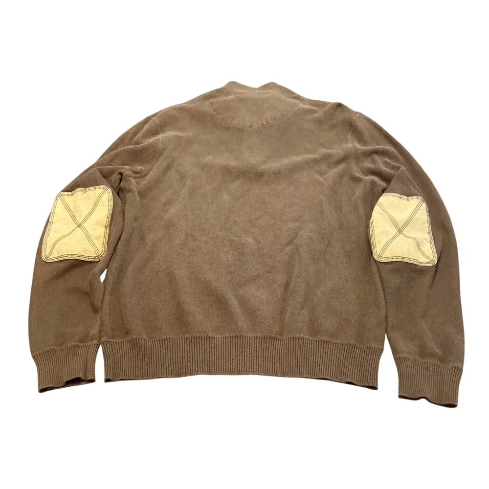 Aigle Mens Quarter Zip Pullover Sweater Brown Elbow Patch Long‎ Sleeve